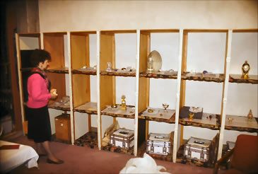 Irina Polynina inspecting Imperial Eggs, San Diego 1989